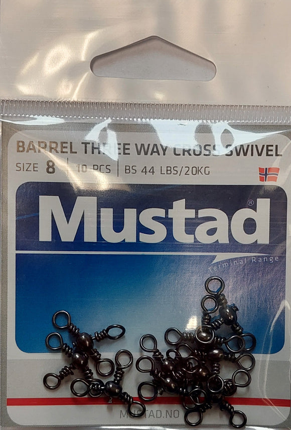 Mustad Barrel 3 Way Cross Swivel 10pk